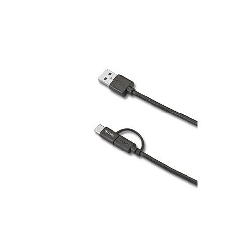 Datový a nabíjací USB kábel CELLY s konektorom microUSB a redukciou na USB-C, 1m, čierny
